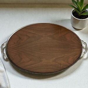 Vintage Royal Holland Teak
Wood Oval Tray Pewter Frame Rim 16.75" MCM
1950's